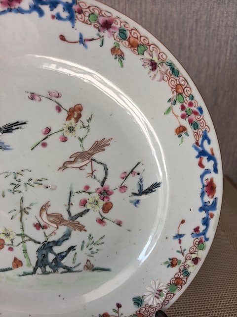 古玩陶瓷花鳥紋粉彩盤真品鑒賞圖