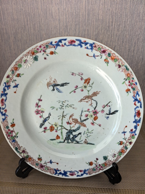 古玩陶瓷花鳥紋粉彩盤真品鑒賞圖