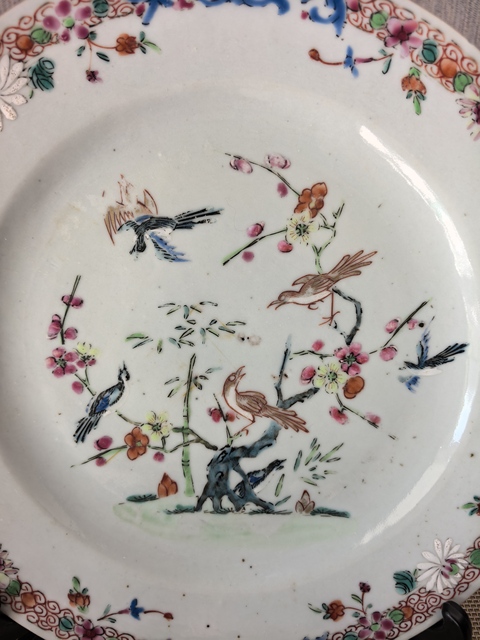 古玩陶瓷花鳥紋粉彩盤真品鑒賞圖