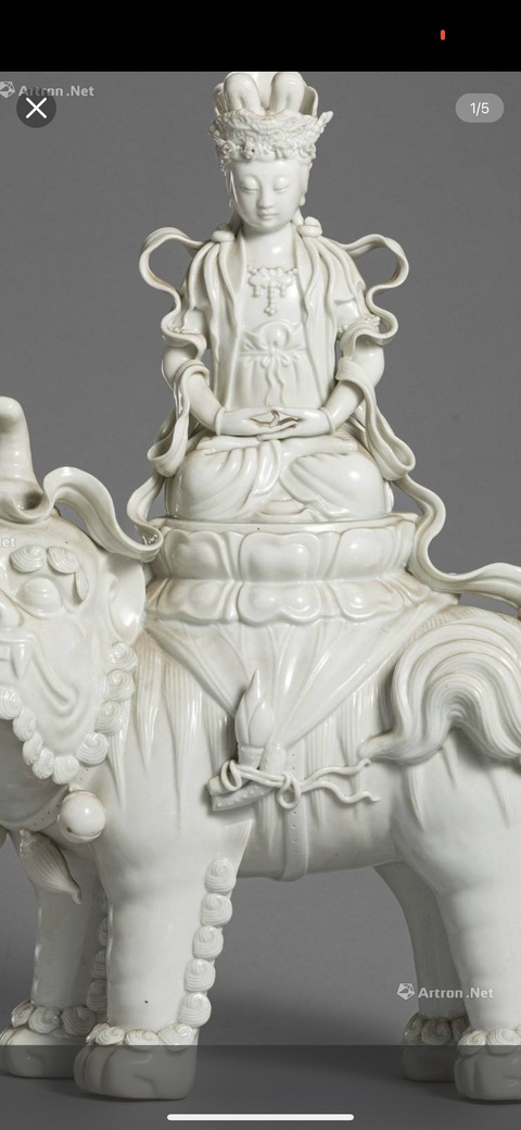 古玩陶瓷清晚期德化窯文殊菩薩像真品鑒賞圖