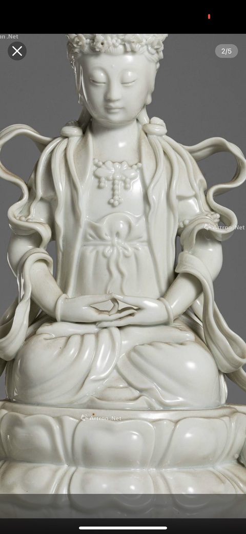 古玩陶瓷清晚期德化窯文殊菩薩像真品鑒賞圖