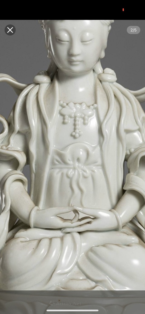 古玩陶瓷清晚期德化窯文殊菩薩像真品鑒賞圖