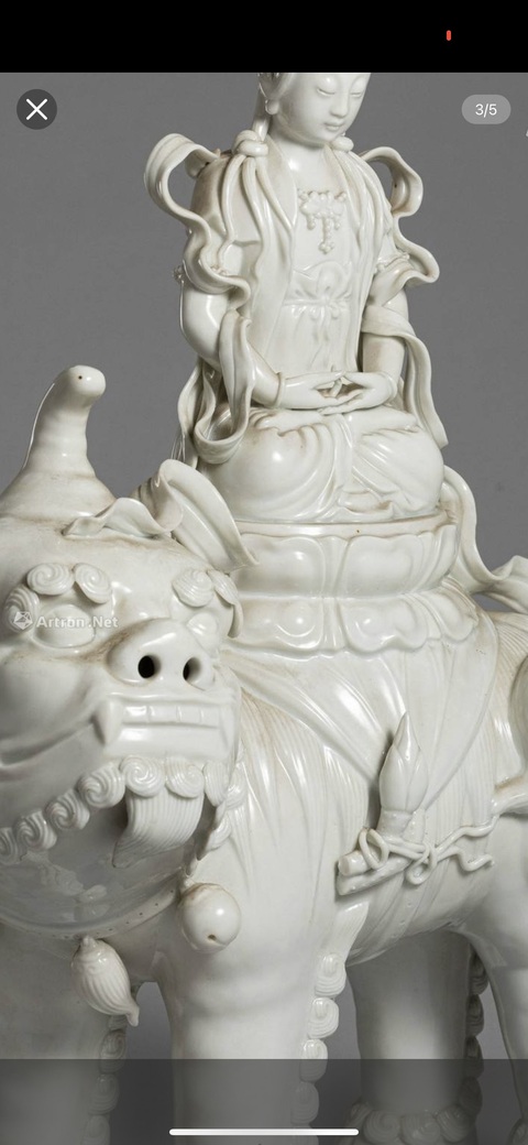 古玩陶瓷清晚期德化窯文殊菩薩像真品鑒賞圖