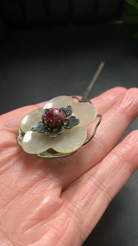 古玩玉器和田玉鑲“發簪”真品鑒賞圖