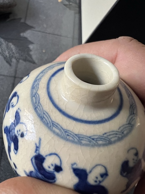 古玩陶瓷青花百子嬰戲煨瓷罐（鼻煙壺母壺）拍賣，當前價格7000元