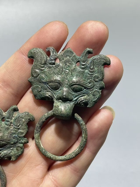 古玩銅器漢代·鎏銀鋪首一對 真品鑒賞圖