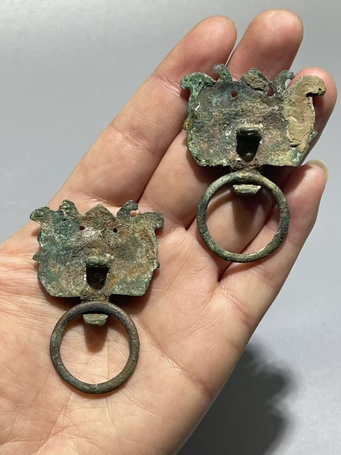 古玩銅器漢代·鎏銀鋪首一對 真品鑒賞圖