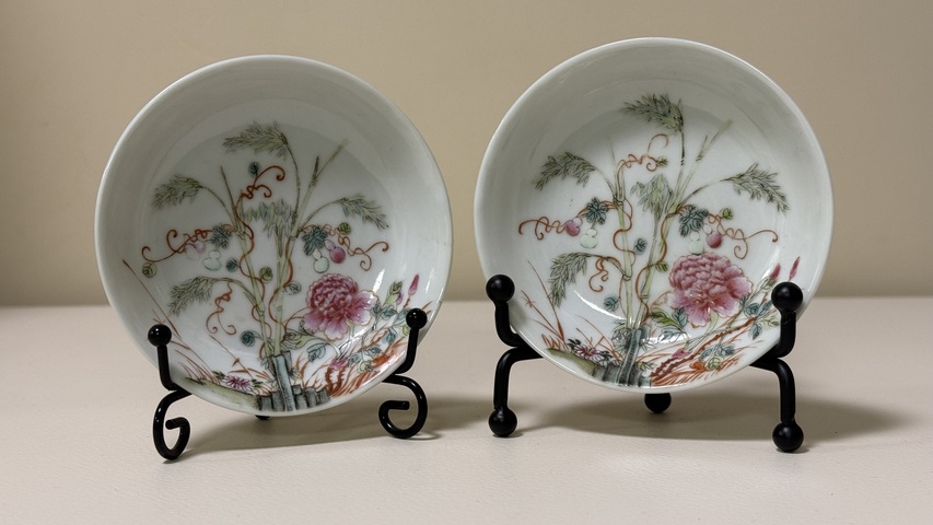 古玩陶瓷粉彩牡丹葫蘆圖小碟（一對）拍賣，當前價格6000元