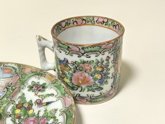 古玩陶瓷廣彩花鳥人物杯碟一套拍賣，當(dāng)前價(jià)格1500元