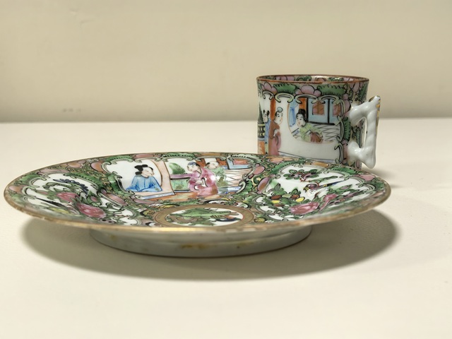 古玩陶瓷廣彩花鳥人物杯碟一套拍賣，當(dāng)前價(jià)格1500元