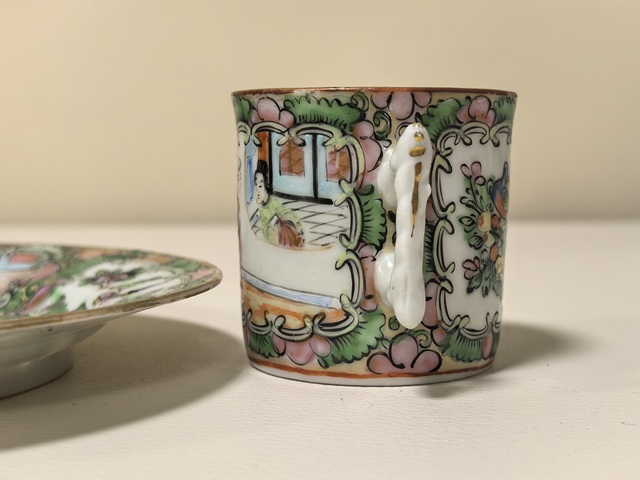 古玩陶瓷廣彩花鳥人物杯碟一套拍賣，當(dāng)前價(jià)格1500元