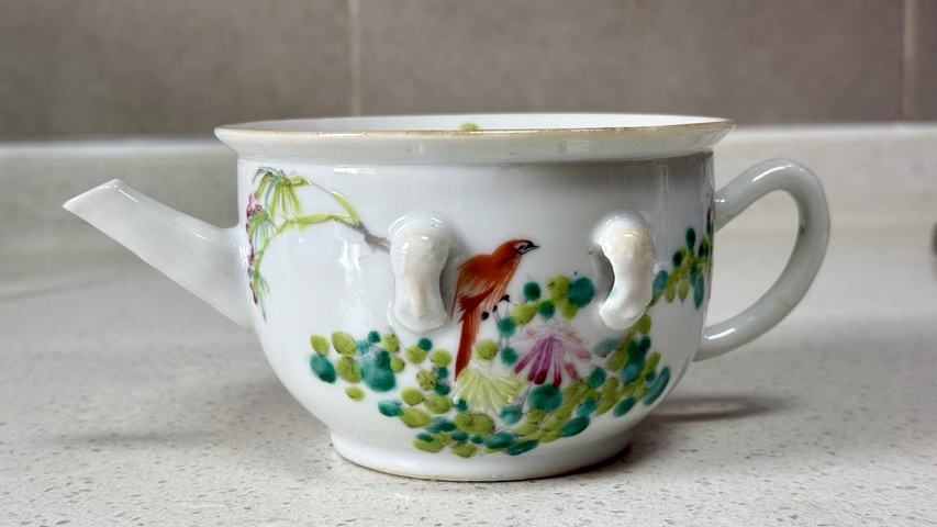 古玩陶瓷清光緒淺降彩花鳥(niǎo)壺真品鑒賞圖