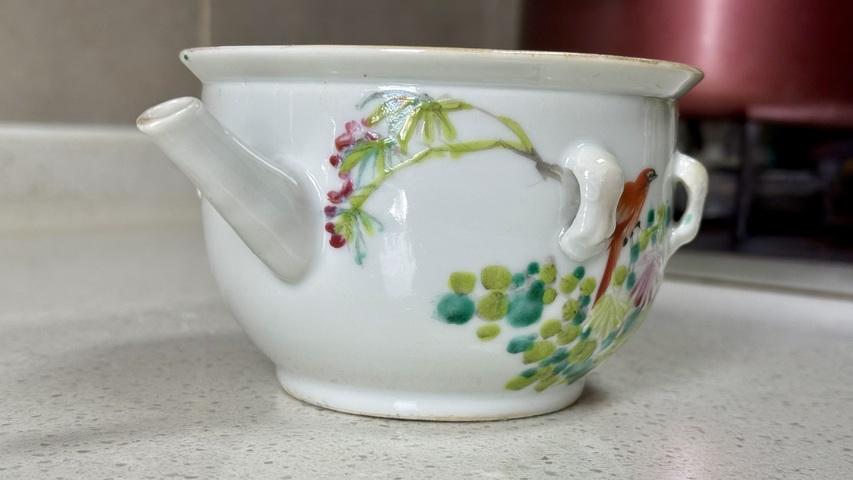 古玩陶瓷清光緒淺降彩花鳥(niǎo)壺真品鑒賞圖