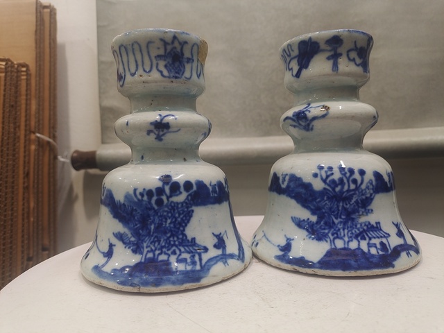 古玩陶瓷青花山水人物燭臺真品鑒賞圖