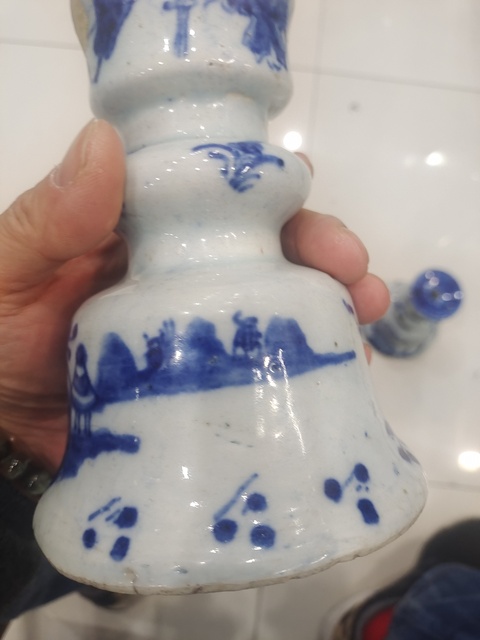 古玩陶瓷青花山水人物燭臺真品鑒賞圖