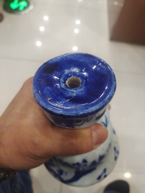 古玩陶瓷青花山水人物燭臺真品鑒賞圖