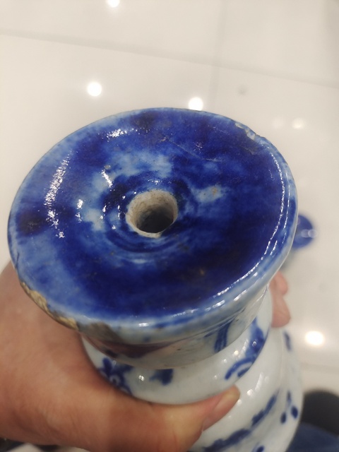 古玩陶瓷青花山水人物燭臺真品鑒賞圖