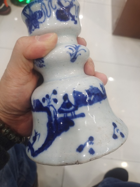 古玩陶瓷青花山水人物燭臺真品鑒賞圖