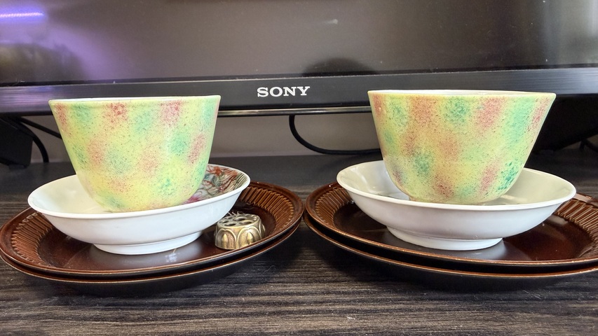 古玩陶瓷晚清桃花洞釉杯一對拍賣，當前價格4000元