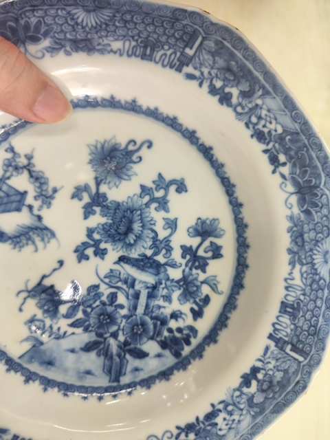 古玩陶瓷青花花鳥紋八方盤真品鑒賞圖