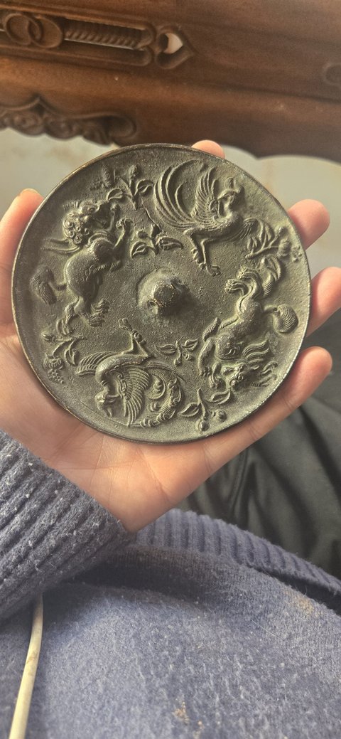 古玩銅器銅雙鸞鳳雙獅鏡真品鑒賞圖