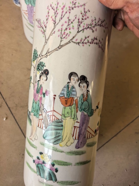 古玩陶瓷粉彩人物故事帽筒真品鑒賞圖