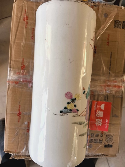 古玩陶瓷粉彩人物故事帽筒真品鑒賞圖