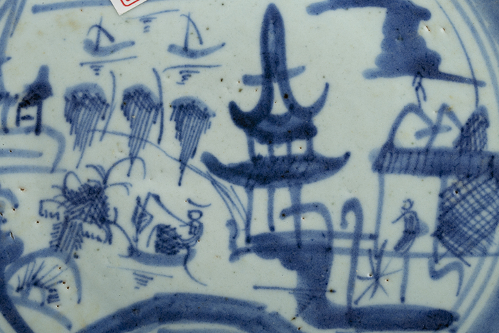 古玩陶瓷清中·青花山水人物紋盤一對真品鑒賞圖