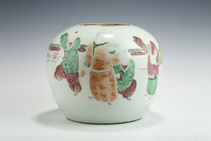 古玩陶瓷清晚·粉彩五子奪魁紋西瓜罐真品鑒賞圖