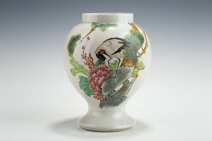 古玩陶瓷民國·粉彩松鶴延年紋罐真品鑒賞圖