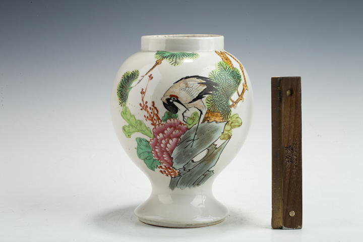 古玩陶瓷民國·粉彩松鶴延年紋罐真品鑒賞圖