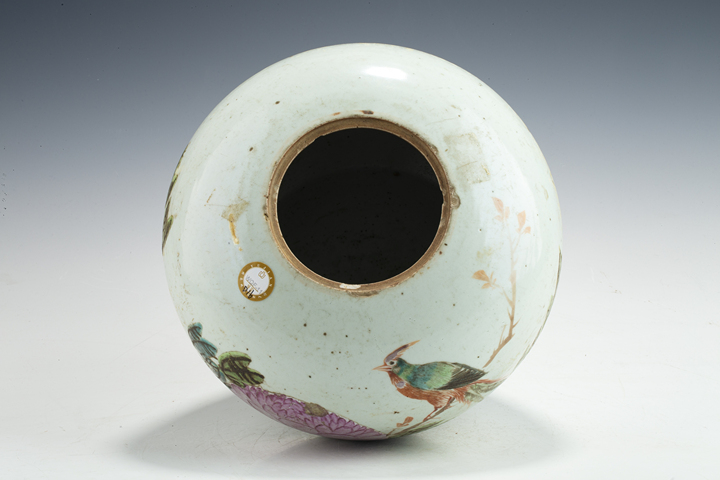 古玩陶瓷民國·淺絳彩花鳥紋西瓜罐真品鑒賞圖