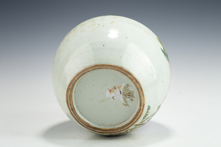 古玩陶瓷民國·淺絳彩花鳥紋西瓜罐真品鑒賞圖