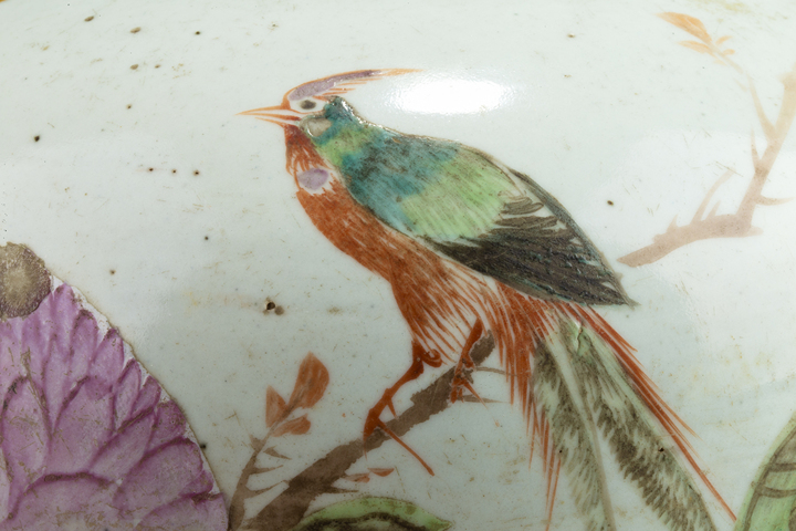 古玩陶瓷民國·淺絳彩花鳥紋西瓜罐真品鑒賞圖