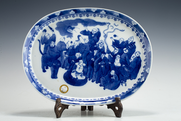 古玩陶瓷創匯·青花十八羅漢紋茶盤真品鑒賞圖