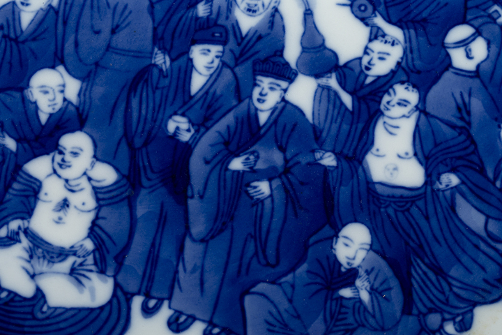 古玩陶瓷創匯·青花十八羅漢紋茶盤真品鑒賞圖