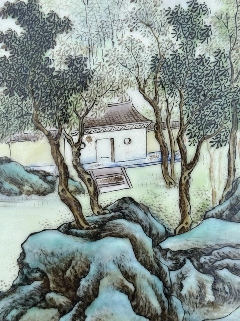 古玩陶瓷山水紋瓷板畫真品鑒賞圖