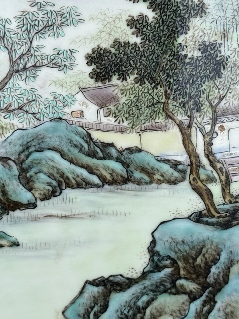 古玩陶瓷山水紋瓷板畫真品鑒賞圖