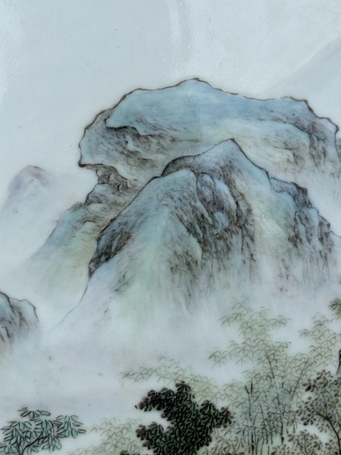 古玩陶瓷山水紋瓷板畫真品鑒賞圖