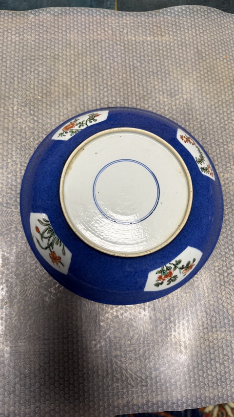 古玩陶瓷五彩灑蘭花鳥盤真品鑒賞圖