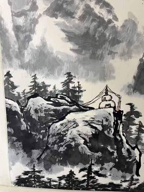 古玩字畫國畫大師白雪石之子老中美協會員白啟哲山水斗方拍賣，當前價格3000元