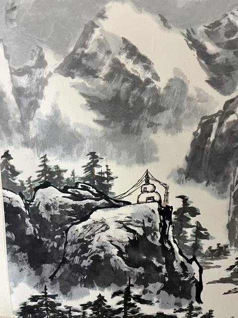 古玩字畫國畫大師白雪石之子老中美協會員白啟哲山水斗方拍賣，當前價格3000元