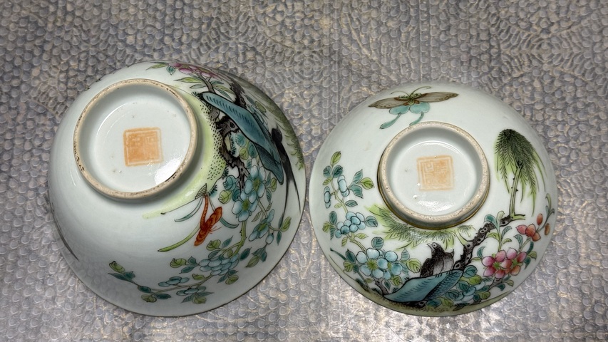 古玩陶瓷清同治粉彩花鳥紋蓋碗真品鑒賞圖