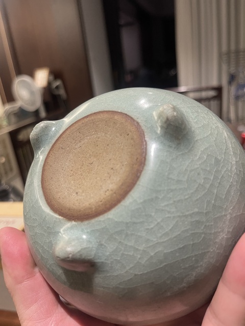 古玩陶瓷郎窖綠釉三足香爐真品鑒賞圖