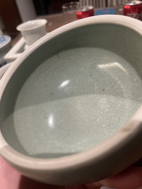 古玩陶瓷郎窖綠釉三足香爐真品鑒賞圖