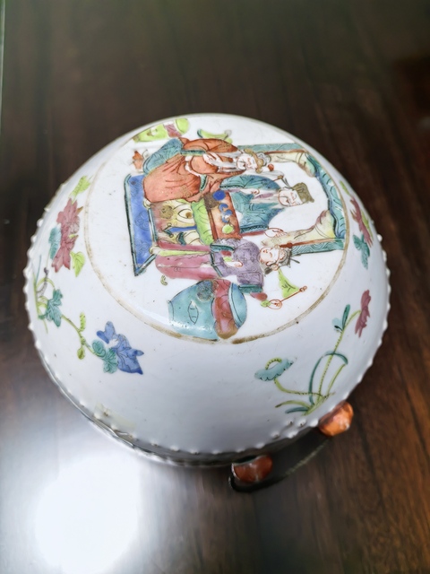 古玩陶瓷粉彩空城計四系粥罐真品鑒賞圖