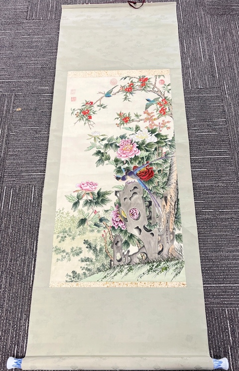 古玩字畫鄒一桂款工筆重彩花鳥立軸真品鑒賞圖