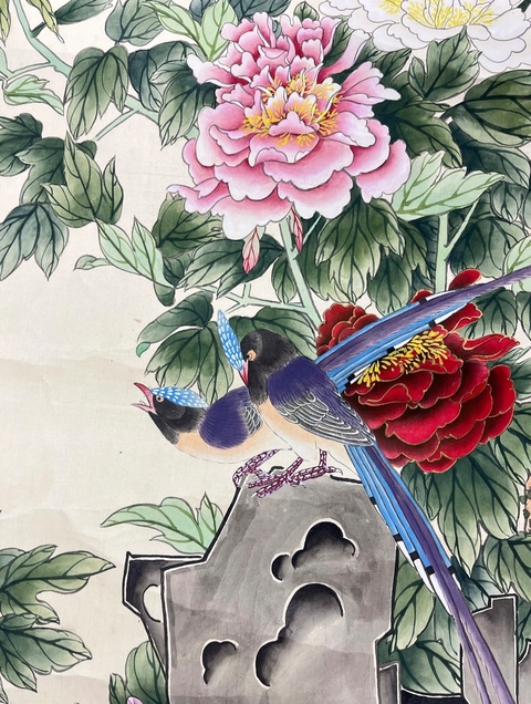 古玩字畫鄒一桂款工筆重彩花鳥立軸真品鑒賞圖