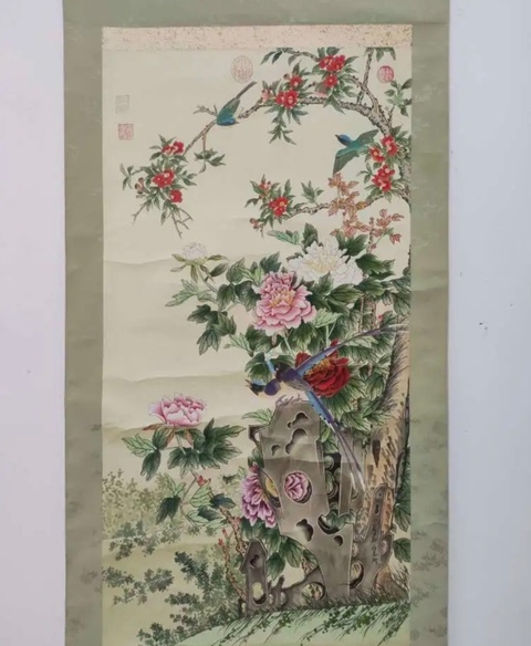 古玩字畫鄒一桂款工筆重彩花鳥立軸真品鑒賞圖