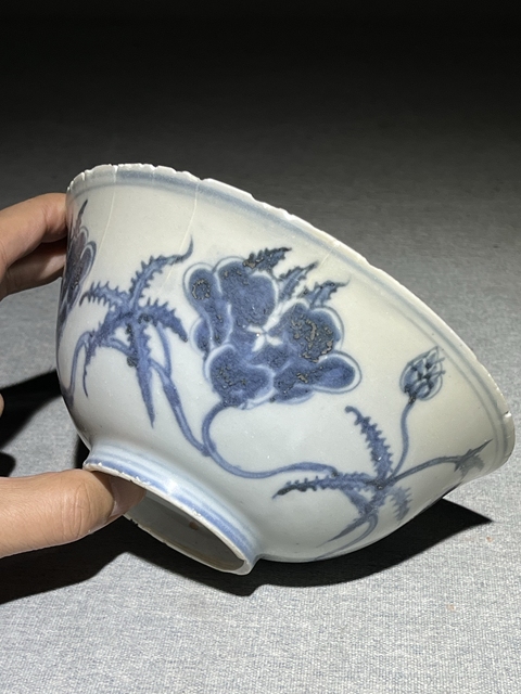 古玩陶瓷秋葵紋青花碗真品鑒賞圖